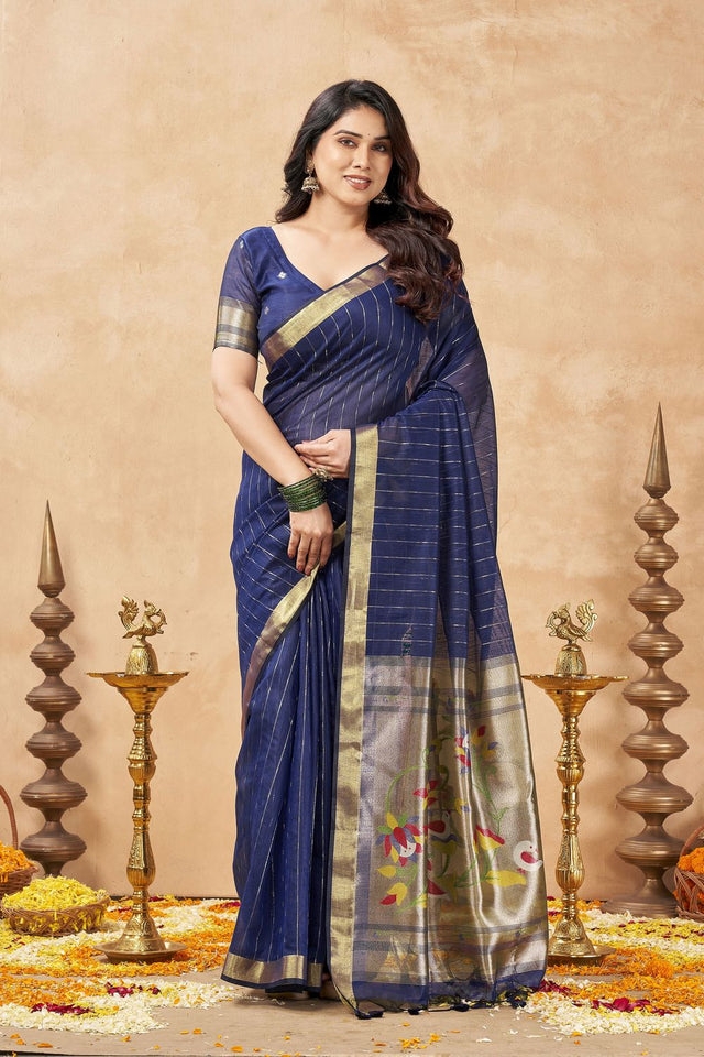 Blue Zari Woven Tissue Saree (ACB1965)