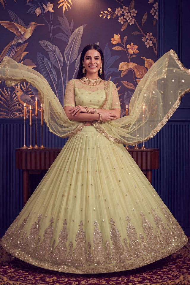 Yellow Heavy Embroidered Net Lehenga (ACA1980)