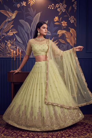 Yellow Heavy Embroidered Net Lehenga (ACA1980)
