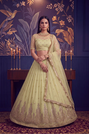 Yellow Heavy Embroidered Net Lehenga (ACA1980)