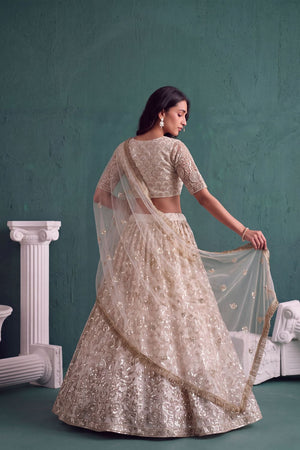 Off White Heavy Embroidered Net Lehenga (ACA1981)