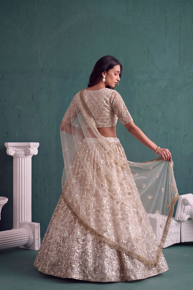 Off White Heavy Embroidered Net Lehenga (ACA1981)