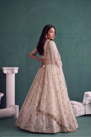 Off White Heavy Embroidered Net Lehenga (ACA1981)