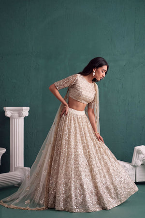 Off White Heavy Embroidered Net Lehenga (ACA1981)