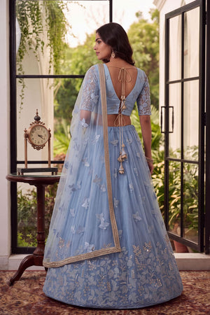 Blue Floral Embroidered Net Lehenga (ACA1982)