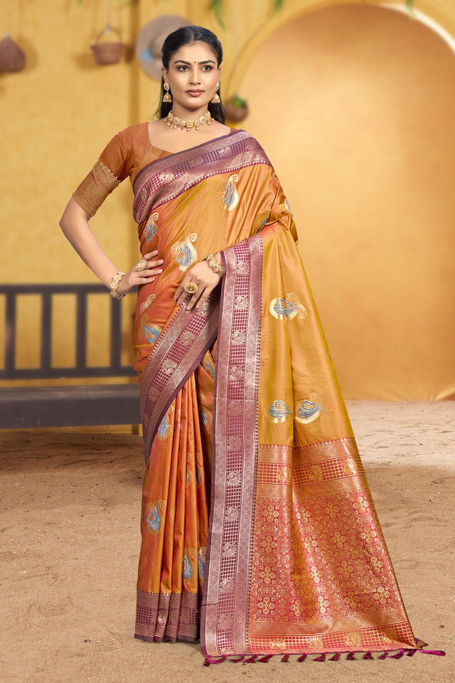 Gold Woven Silk Saree (ACB1984)