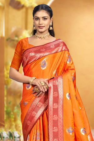 Orange Woven Silk Saree (ACB1986)