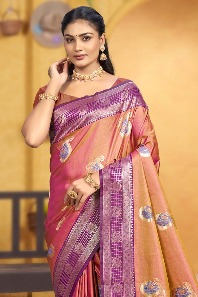 Pink Woven Silk Saree (ACB1988)