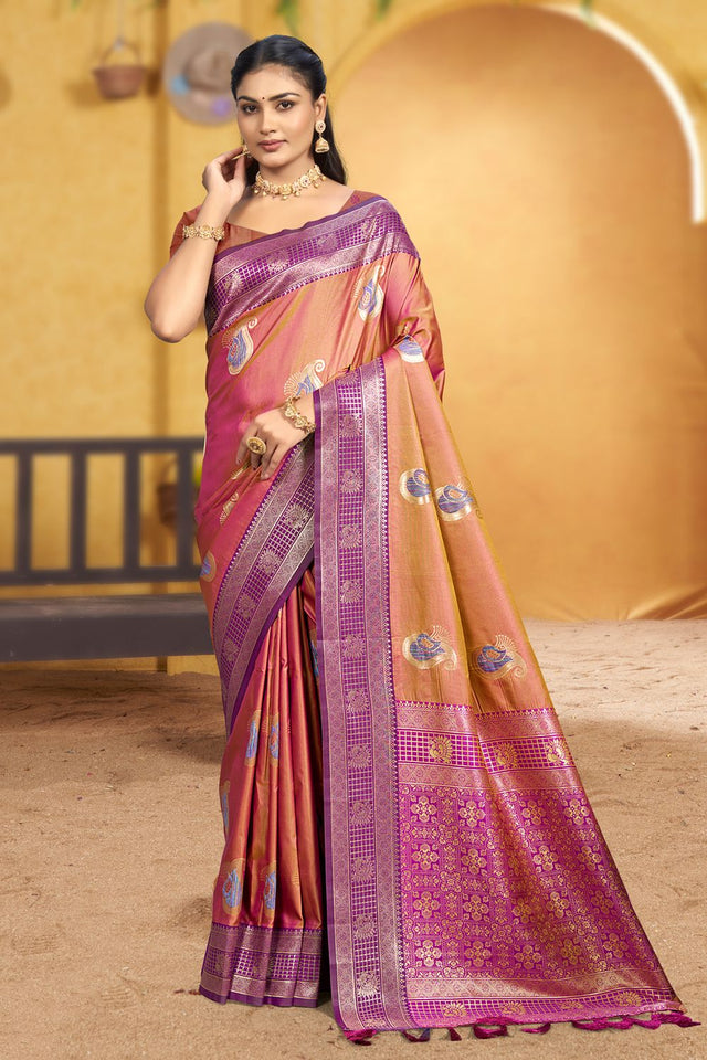 Pink Woven Silk Saree (ACB1988)