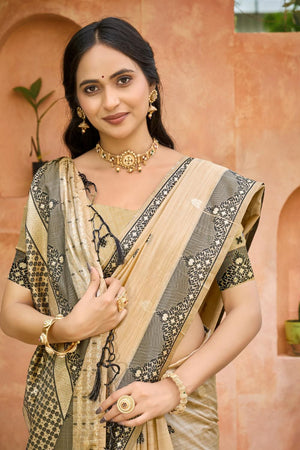 Beige Woven Silk Saree (ACB1989)