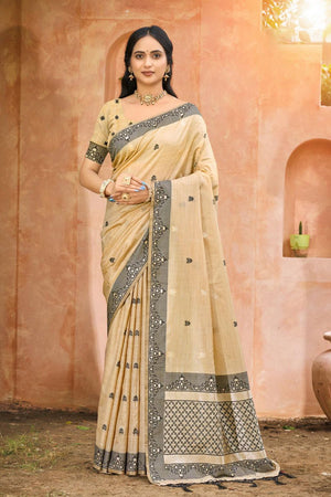 Beige Woven Silk Saree (ACB1989)