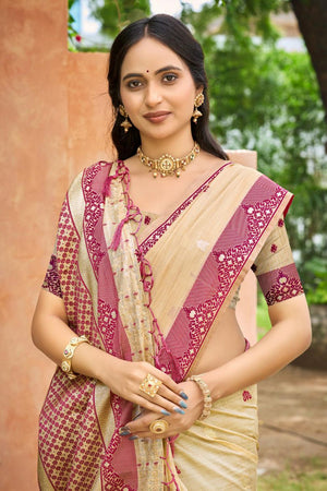 Beige Woven Silk Saree (ACB1991)