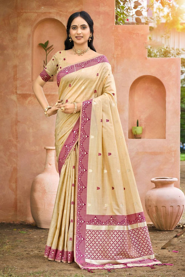 Beige Woven Silk Saree (ACB1991)