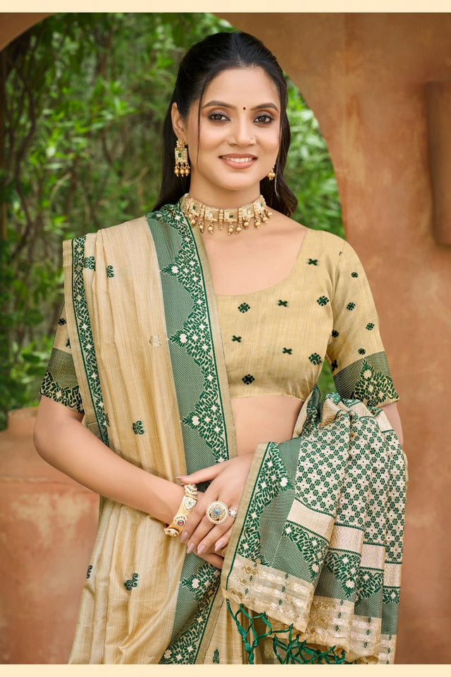 Beige Woven Silk Saree (ACB1992)