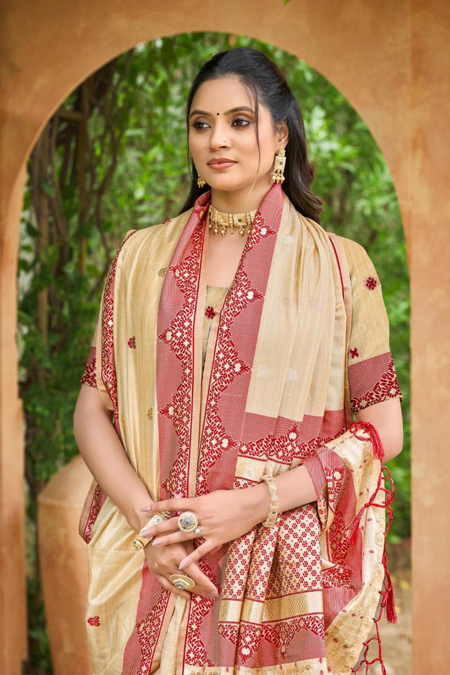 Beige Woven Silk Saree (ACB1993)