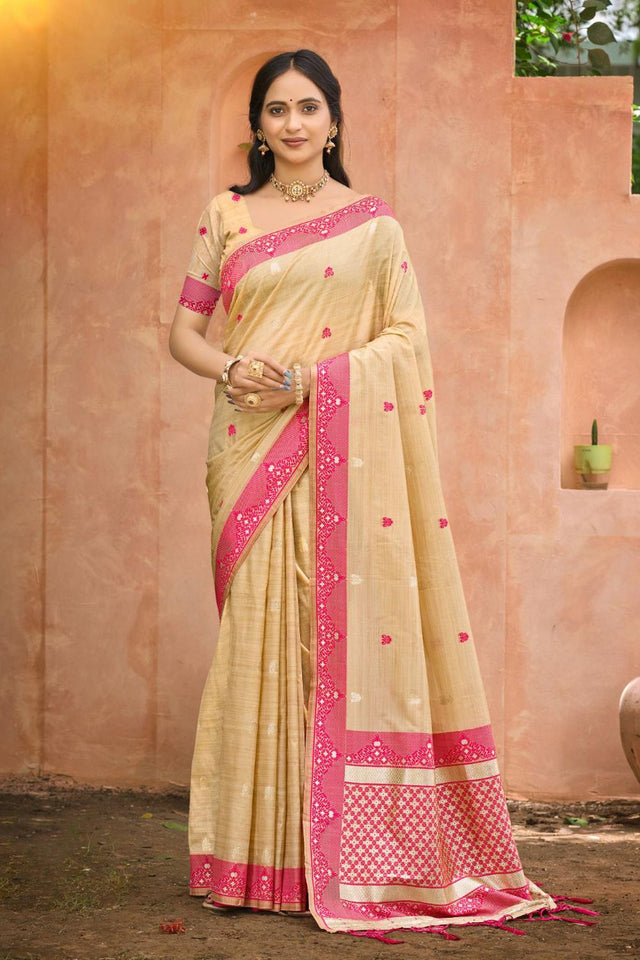 Beige Woven Silk Saree (ACB1994)