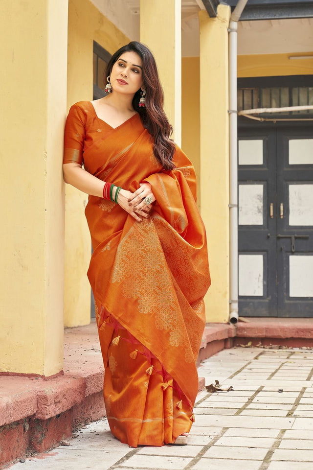 Orange Woven with Paithani Pallu Silk Saree (ACB2002)