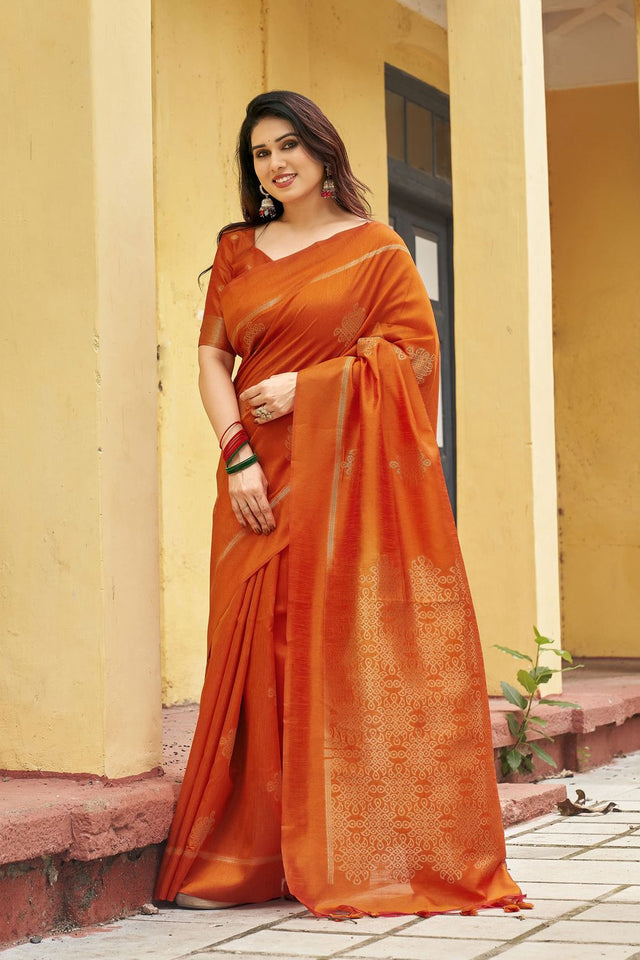 Orange Woven with Paithani Pallu Silk Saree (ACB2002)