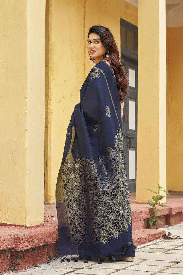 Navy Blue Woven with Paithani Pallu Silk Saree (ACB2003)