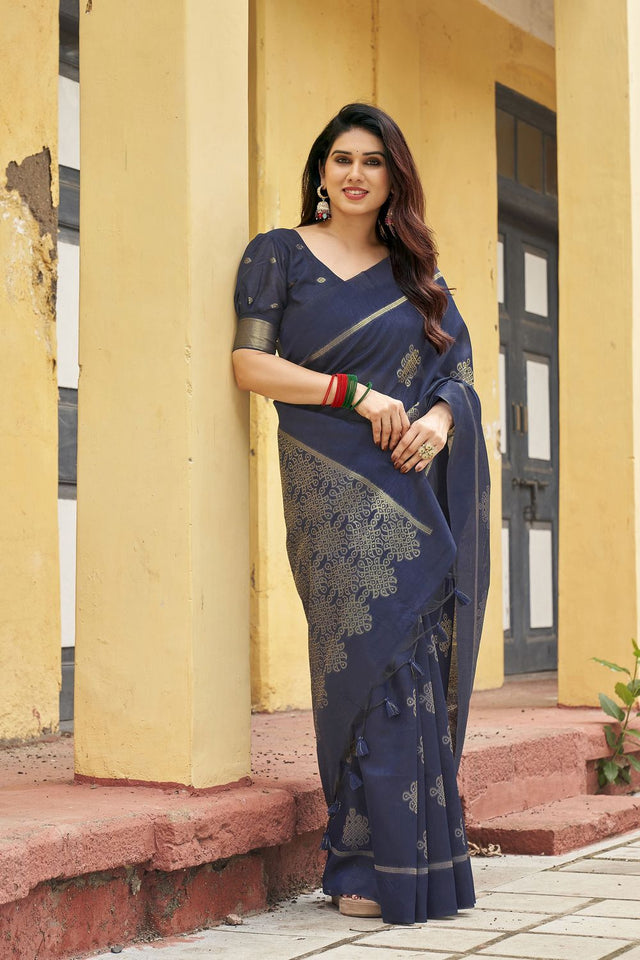 Navy Blue Woven with Paithani Pallu Silk Saree (ACB2003)