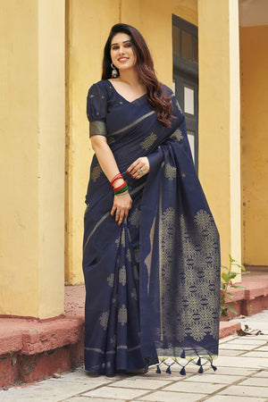 Navy Blue Woven with Paithani Pallu Silk Saree (ACB2003)