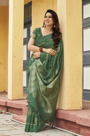 Green Woven with Paithani Pallu Silk Saree (ACB2005)