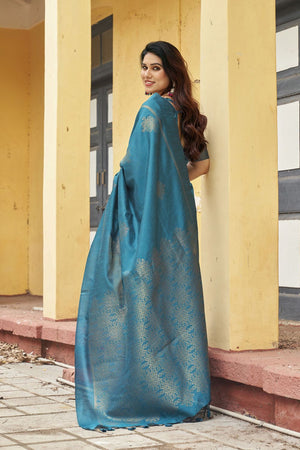 Turquoise Woven with Paithani Pallu Silk Saree (ACB2006)