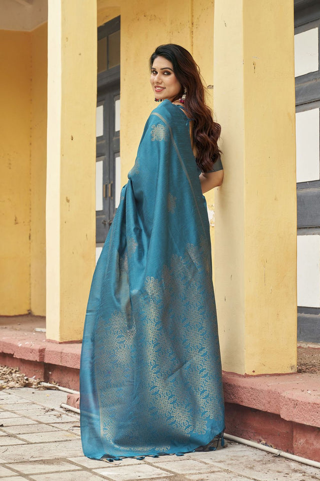 Turquoise Woven with Paithani Pallu Silk Saree (ACB2006)
