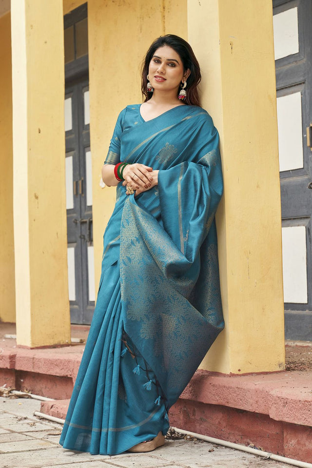 Turquoise Woven with Paithani Pallu Silk Saree (ACB2006)