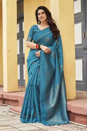 Turquoise Woven with Paithani Pallu Silk Saree (ACB2006)