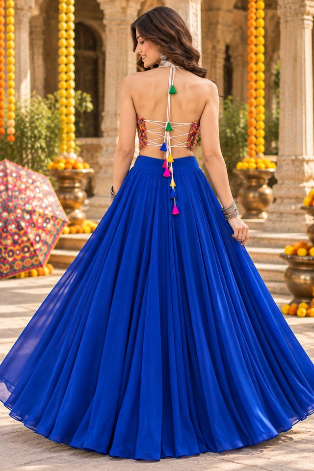 Blue Solid Georgette Lehenga (ACB2009)