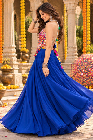 Blue Solid Georgette Lehenga (ACB2009)
