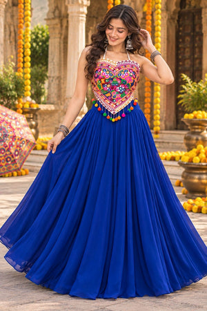 Blue Solid Georgette Lehenga (ACB2009)