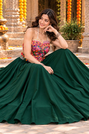 Green Solid Georgette Lehenga (ACB2010)