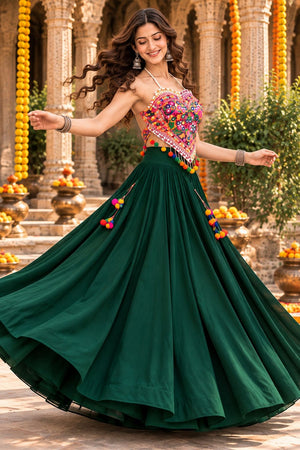 Green Solid Georgette Lehenga (ACB2010)