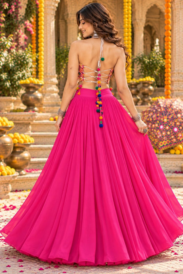 Pink Solid Georgette Lehenga (ACB2011)