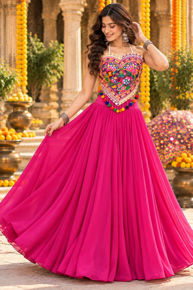 Pink Solid Georgette Lehenga (ACB2011)