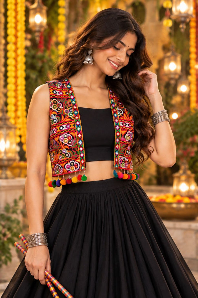 Black Solid Georgette Lehenga (ACB2012)