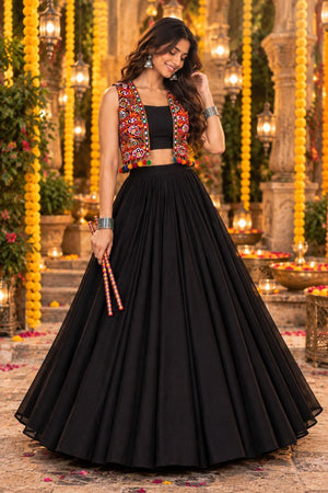 Black Solid Georgette Lehenga (ACB2012)