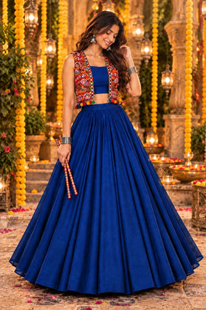 Blue Solid Georgette Lehenga (ACB2013)