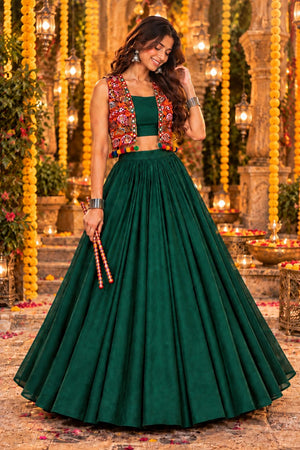 Green Solid Georgette Lehenga (ACB2014)