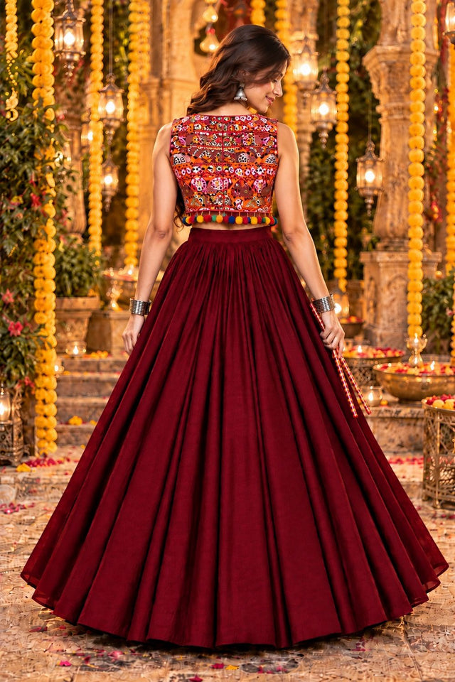 Maroon Solid Georgette Lehenga (ACB2015)