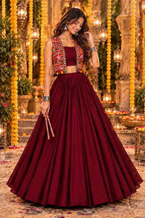 Maroon Solid Georgette Lehenga (ACB2015)
