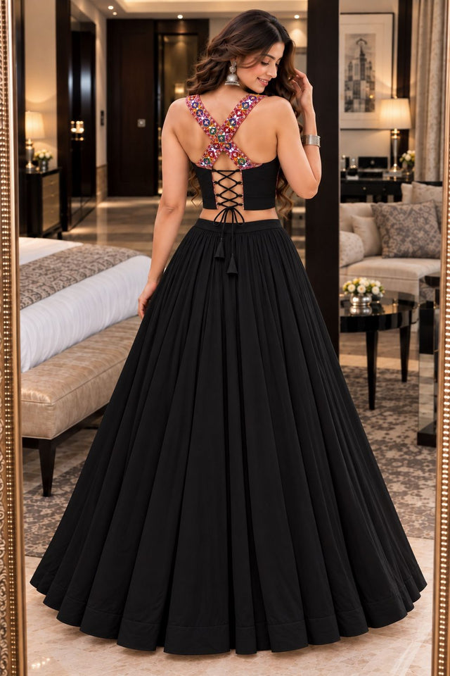 Black Solid Georgette Lehenga (ACB2016)