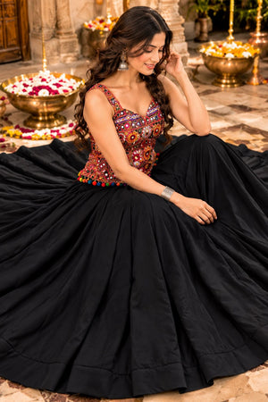 Black Solid Georgette Lehenga (ACB2016)