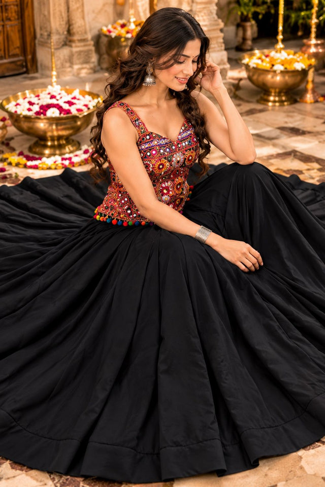 Black Solid Georgette Lehenga (ACB2016)