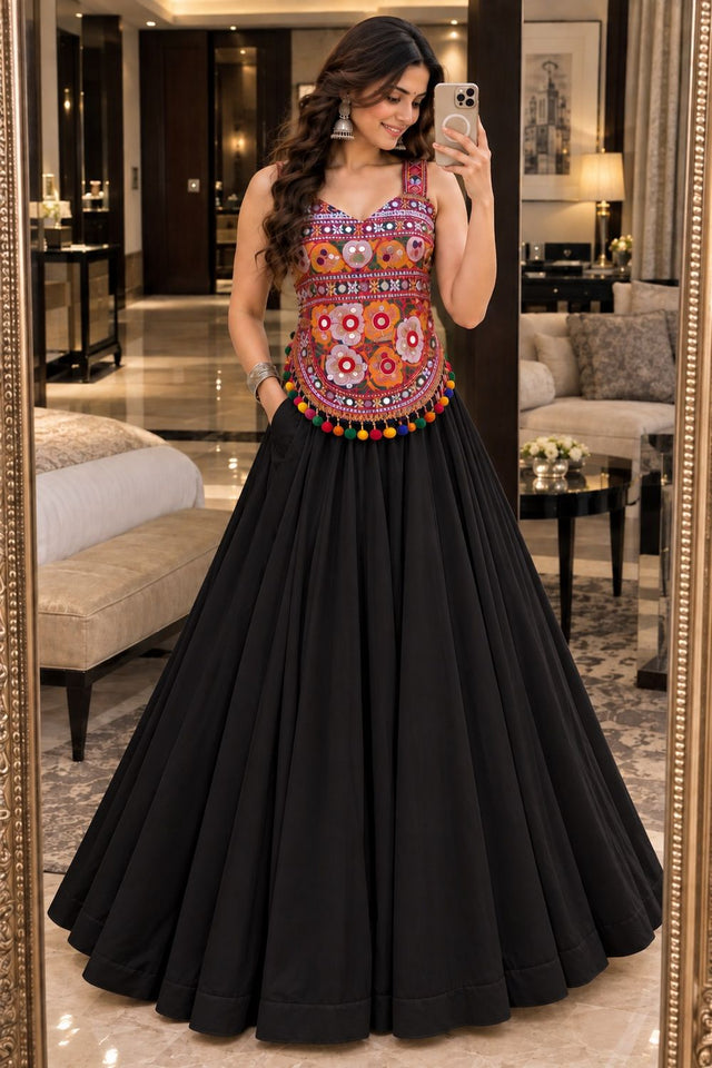 Black Solid Georgette Lehenga (ACB2016)