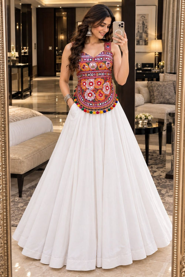 White Solid Georgette Lehenga (ACB2018)