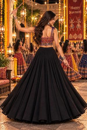 Black Solid Georgette Lehenga (ACB2019)