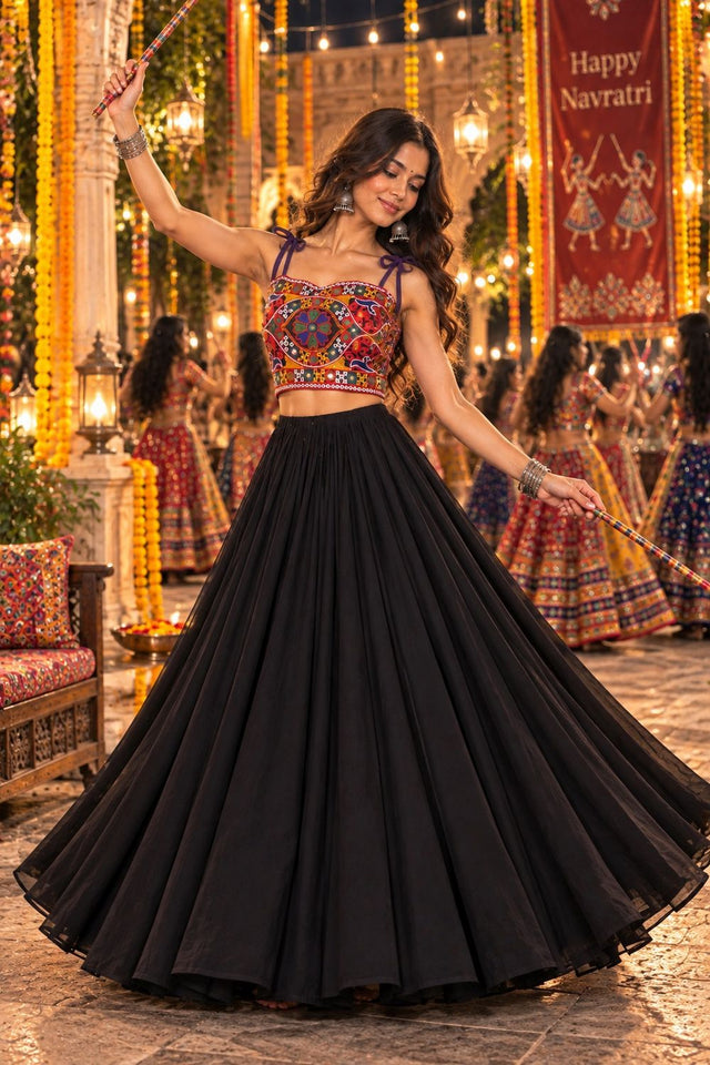 Black Solid Georgette Lehenga (ACB2019)
